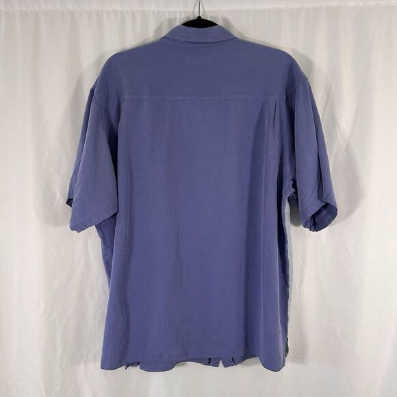 Bobby Chan Silk Hawaiian Shirt Men's XL Blue Floral Short Sleeve Button Up - Picture 7 of 7